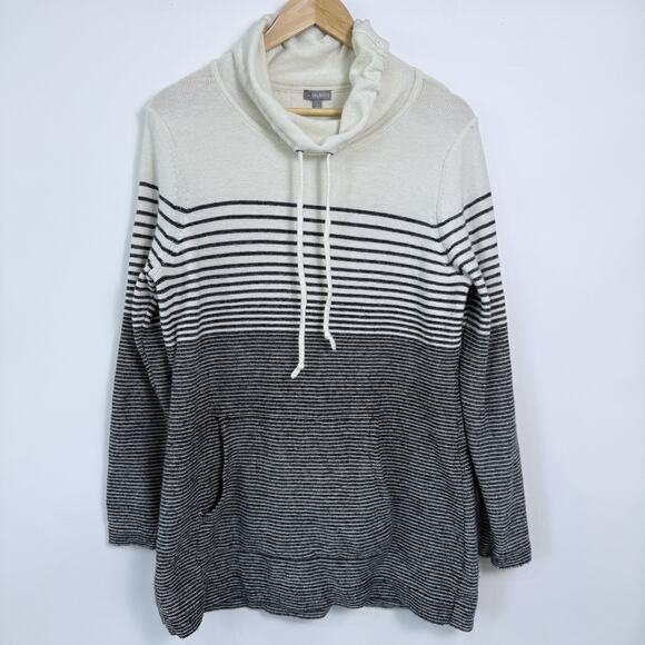 T by Talbots Cowl Neck Wool Blend Sweatshirt Size L Cream Black Striped Casual - Picture 1 of 6